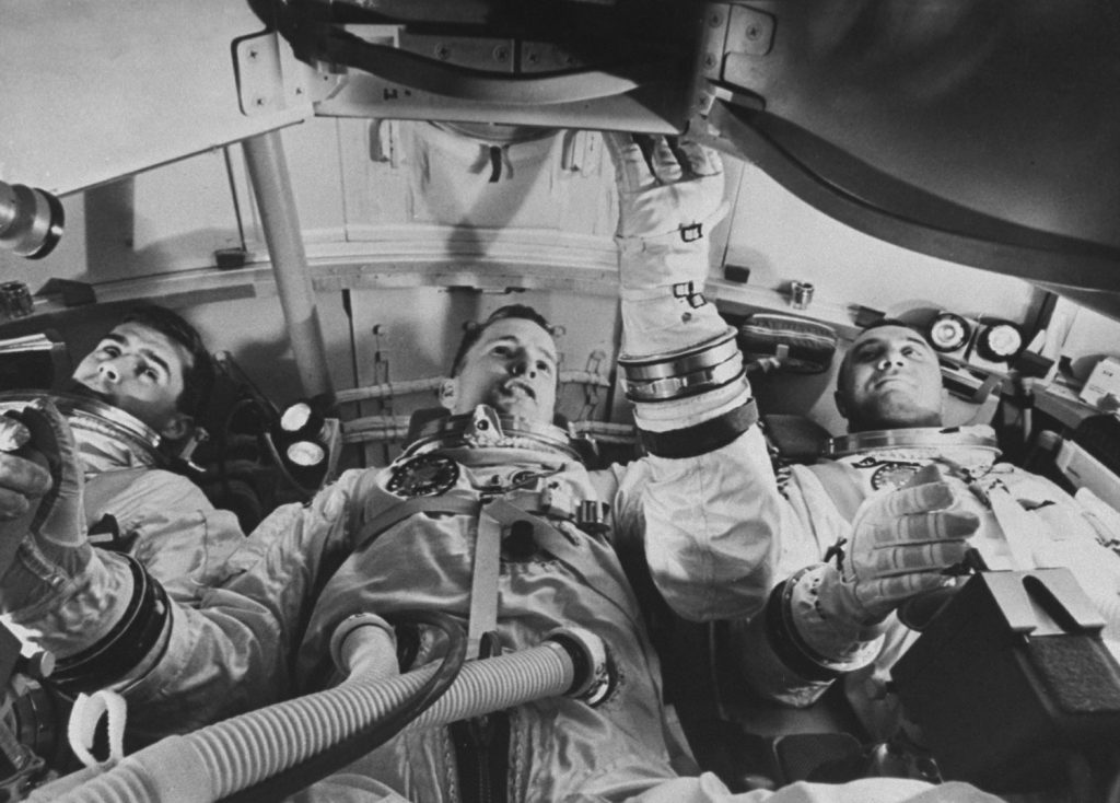 Apollo 1 astronauts Roger Chaffee, Ed White and Gus Grissom, 1967.