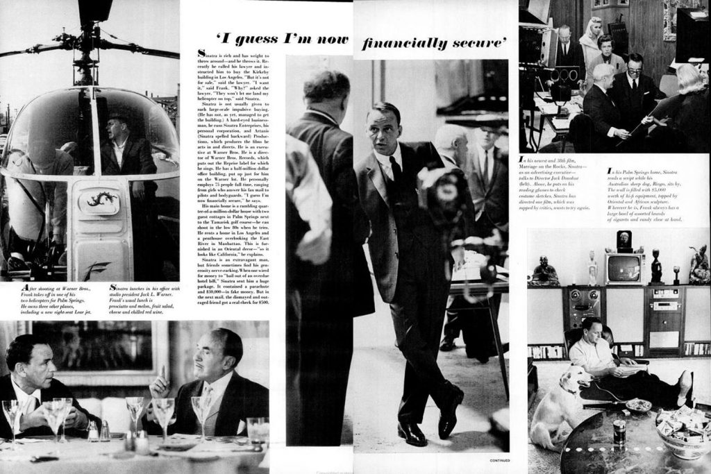 Page spreads for Frank Sinatra feature, LIFE magazine, April 23, 1965.