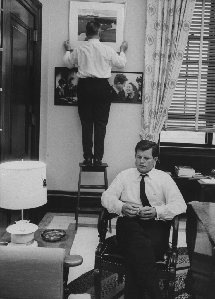 Sen. Edward Kennedy (right) with an old friend, Jack Dixon, in his office during his first year in the Senate, 1963.