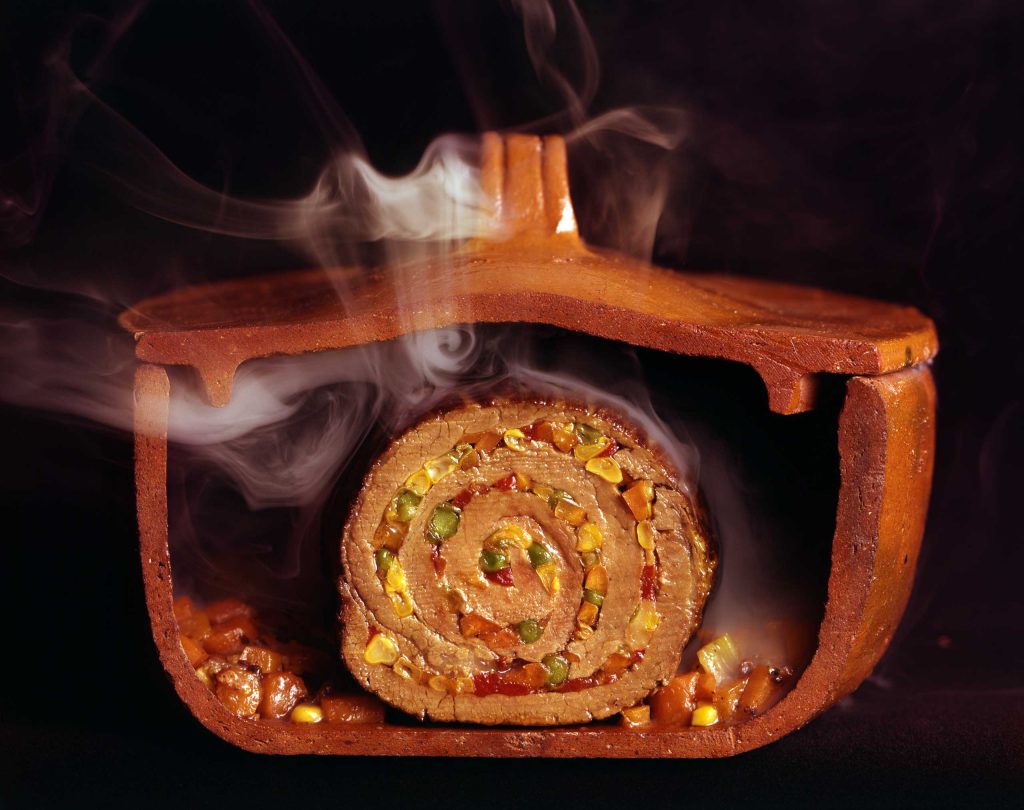 Argentinian matambre, a slice of beef rolled with vegetables and chilies, 1966.