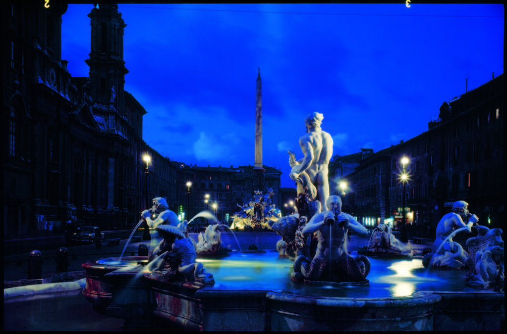 Fountains in the Piazza Navona at night. (Photo by Dimitri Kessel/The LIFE Picture Collection © Meredith Corporation)